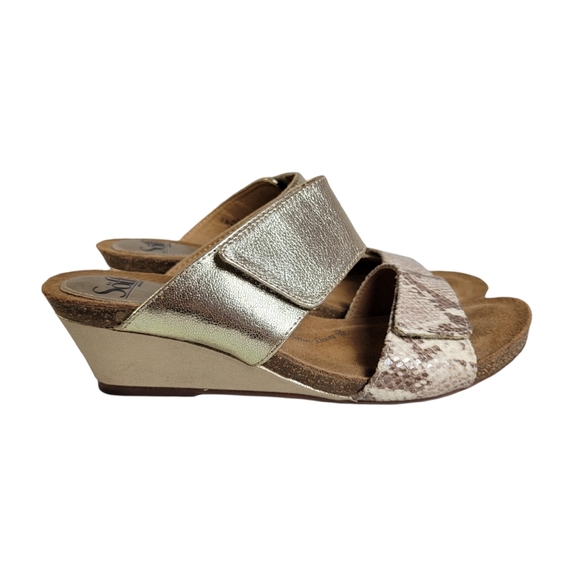 Sofft gold and animal print leather strap wedge sandals Size 8.5 - Picture 11 of 11
